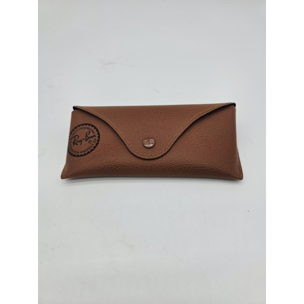 Ray Ban Sunglass Case Holder - Brown Tan Pebble Leather Snap Closure